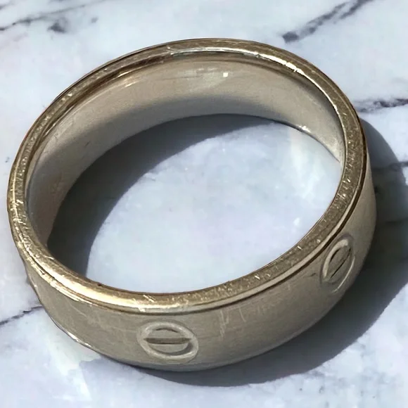 Estate 14K White Gold UNISEX 6mm Wide Screw Link Band Ring Size 8.75